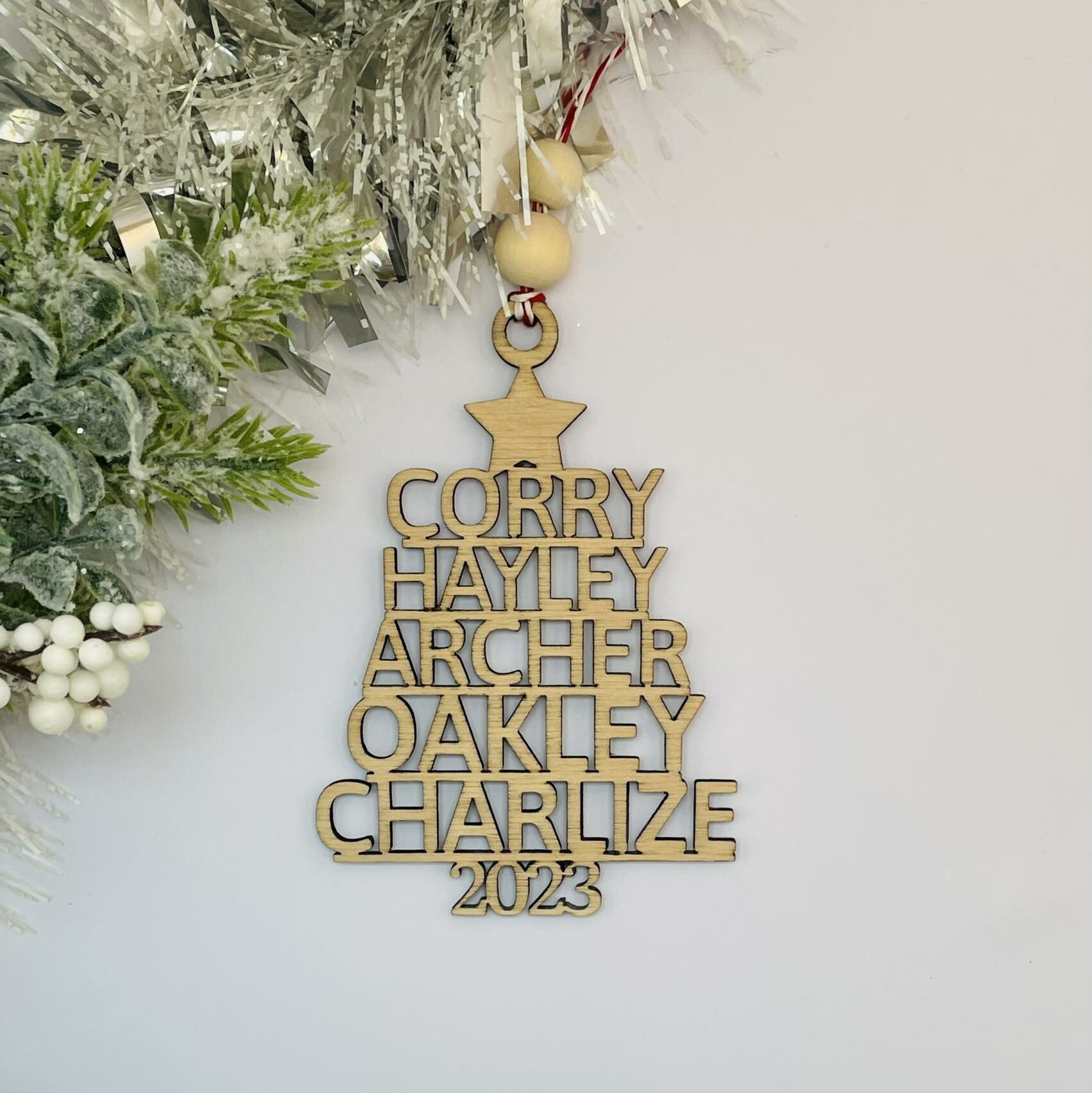 Personalised Family Tree Christmas Decoration Woodland Designs