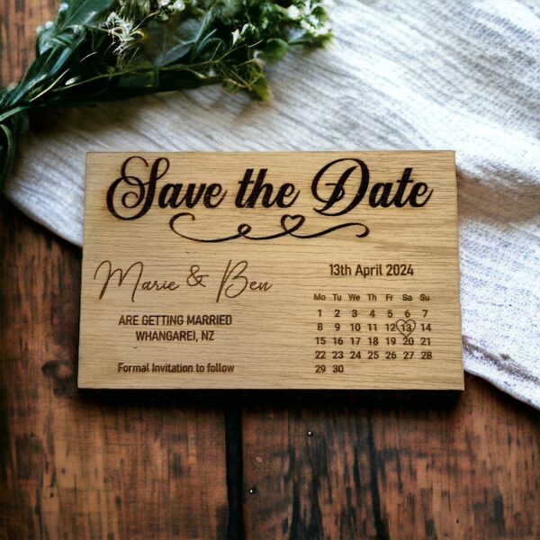 Wooden wedding save the date