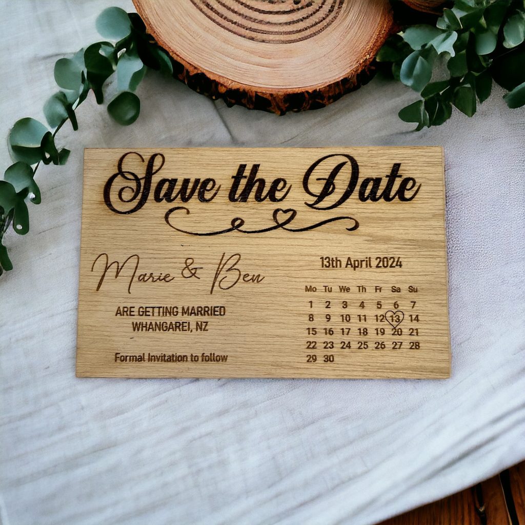 wooden wedding save the date nz