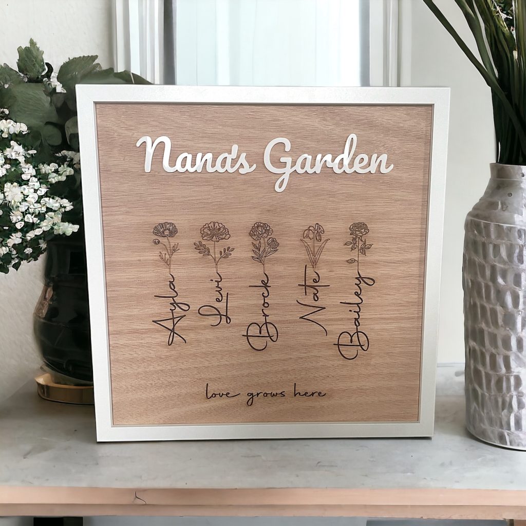 Personalised mothers day gift, nanas grandchildren with birth flowers