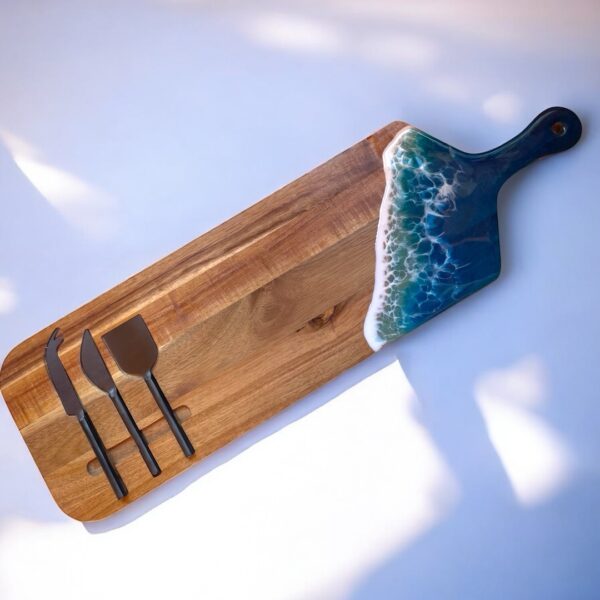 Resin Art Chopping Board - with cheese knives